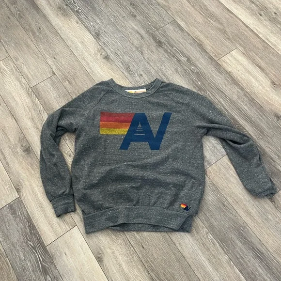 Aviator Nation Gray Sweatshirt with Blue Logo and Red-Yellow Stripe - Picture 2 of 2